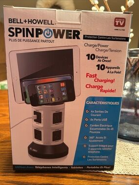 SpinPower 10-Device Fast Charging Tower – White/Black